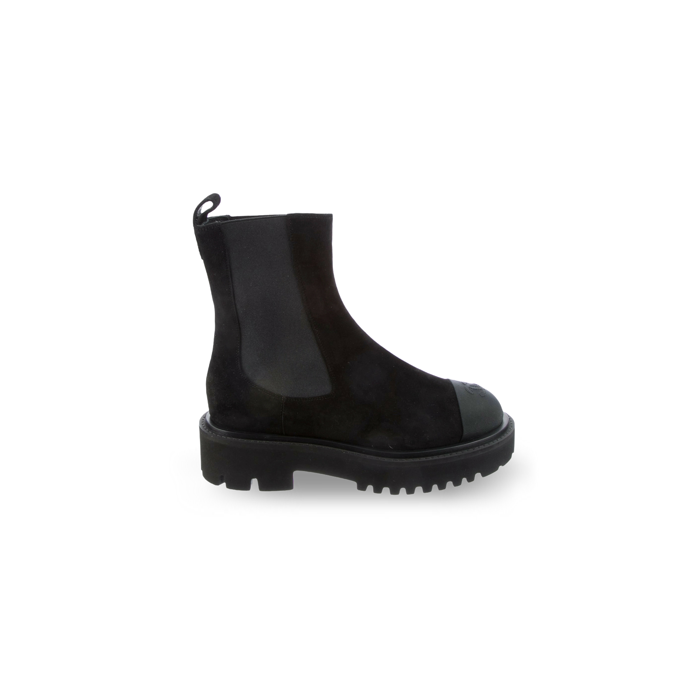 CHANEL SUEDE INTERLOCKING CC CHELSEA BOOTS